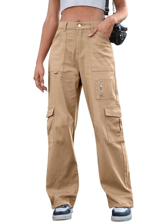 Pants - High Waist Wide Leg Cargo Pants for Women | 7 Pockets, Stretchy, Y2K Casual